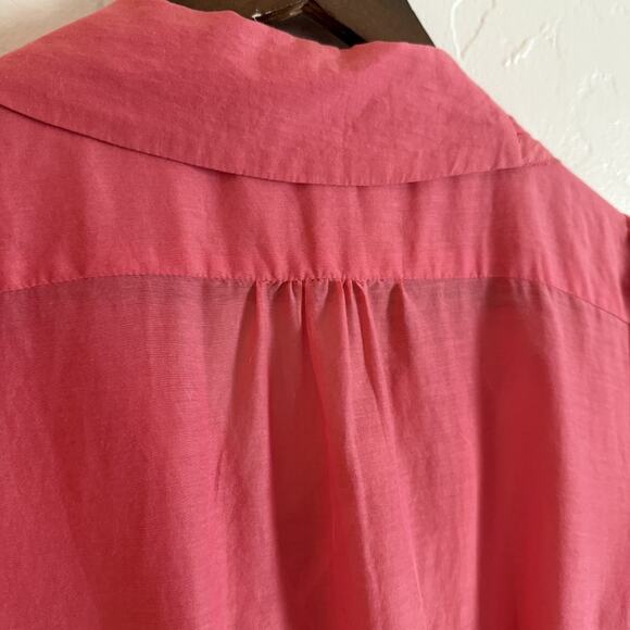 Anthropologie Odille Size 2 Blouse - Pink Wrap Sheer Tie Ruffles Long Sheer - Picture 10 of 12